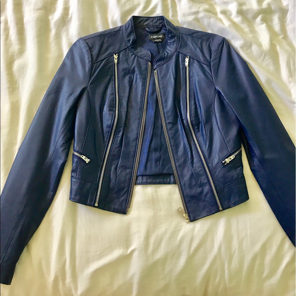 Bebe Dark Blue Leather Jacket